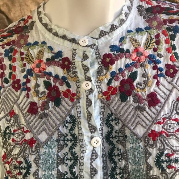 Johnny Was Biya Silk Floral Embroidered Popover Long Sleeve Top Women's Size XS - Picture 2 of 9